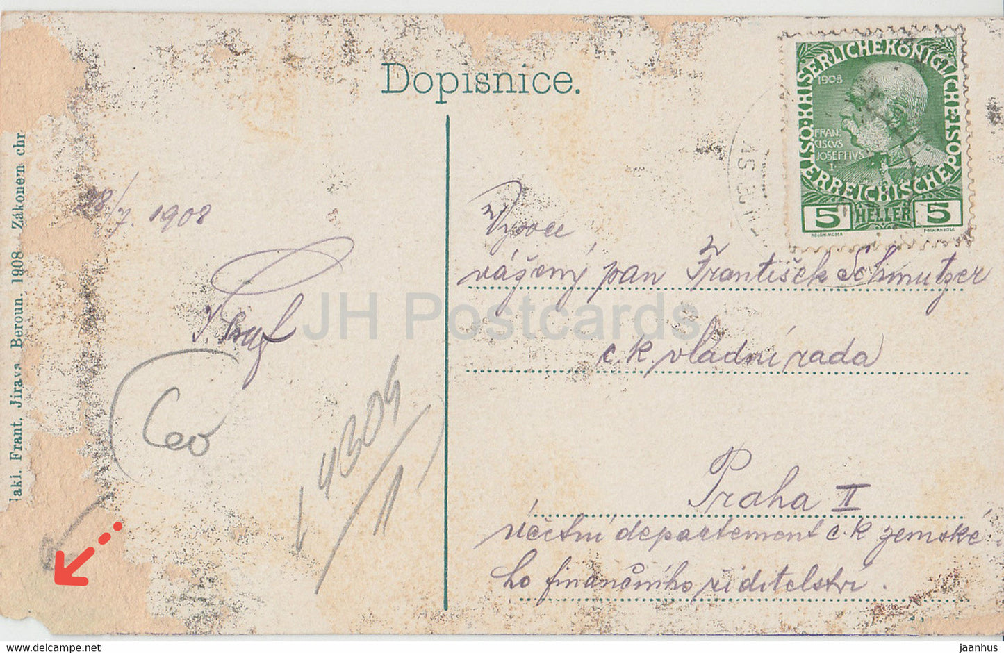 Sv Jan pod Skalou - alte Postkarte - 1908 - Tschechische Republik - gebraucht