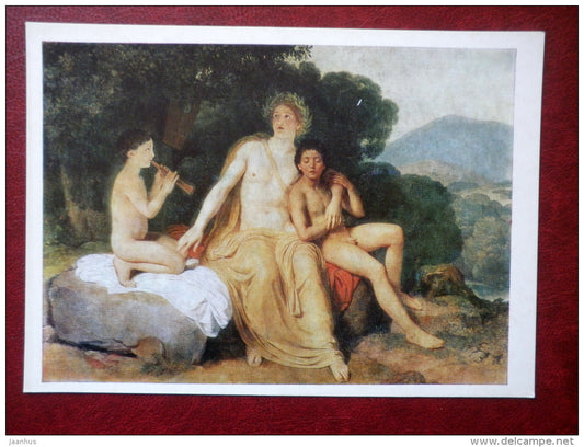 painting by  A. Ivanov - Apollo, Hyacinth and Cypress Making Music and Singing , 1831-1834 - russian art - unused - JH Postcards