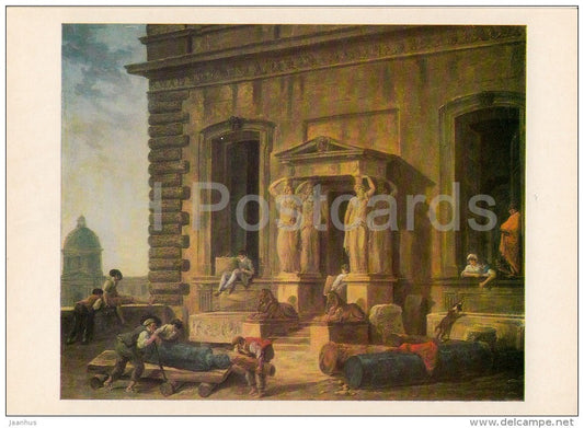 painting by Hubert Robert - A Palace Portico with Caryatides , 1800 - French art - 1981 - Russia USSR - unused - JH Postcards