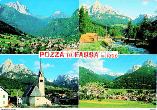 Pozza di Fassa - Dolomiti - Church - multiview - 1998 - Italy - used - JH Postcards