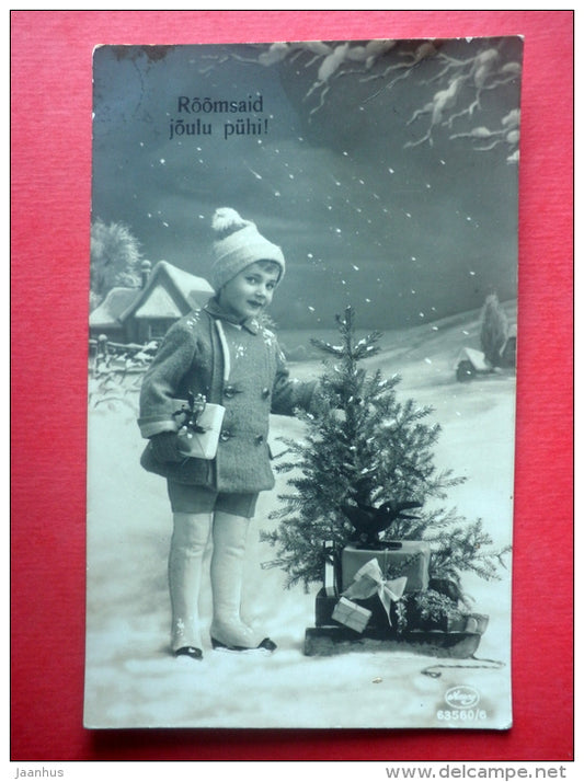christmas greeting card - girl - gifts - christmas tree - Amag 63560/6 - circulated in Estonia Viljandi 1928 - JH Postcards