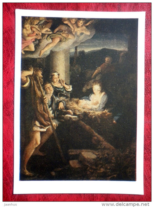 Painting by Antonio da Correggio - Holy Night - Mary - Jesus - italian art - unused - JH Postcards