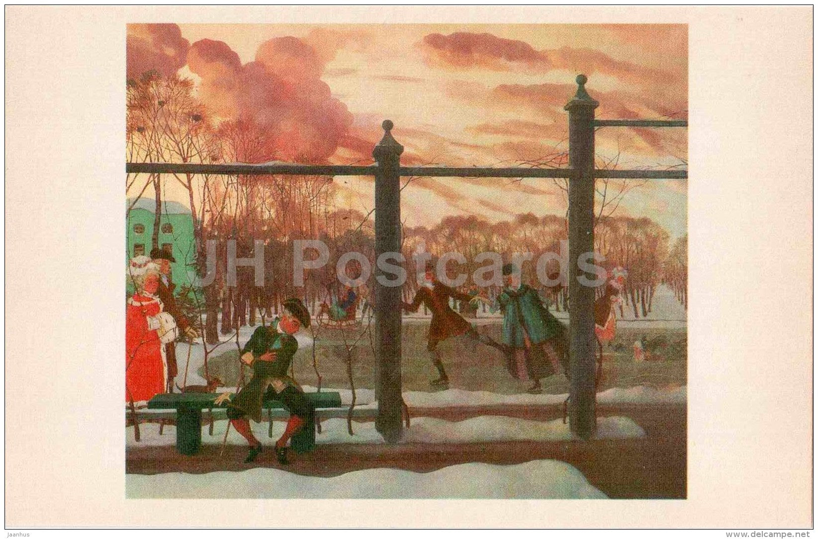 painting by Konstantin Somov - Winter . Skating-Rink , 1915 - The Russian Museum - russian art - unused - JH Postcards