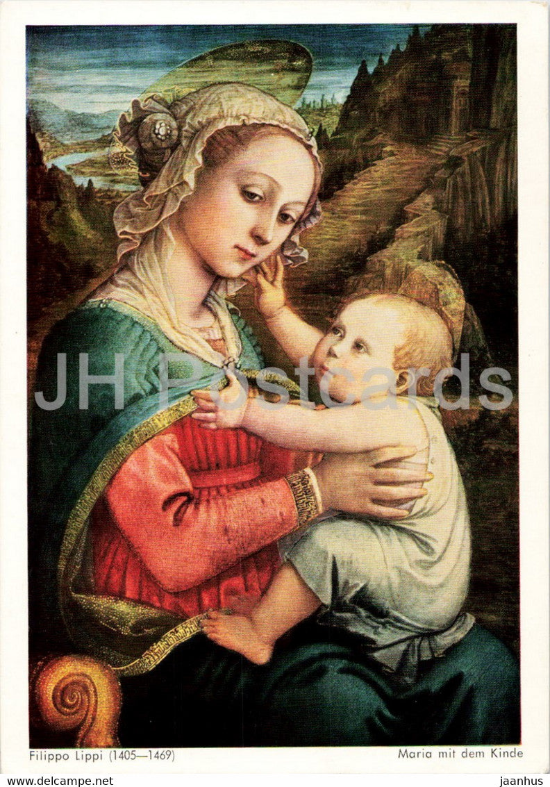 painting by Filippo Lippi - Maria mit dem Kinde - Mary with Child - Italian art - old postcard - 1959 - Germany - used - JH Postcards