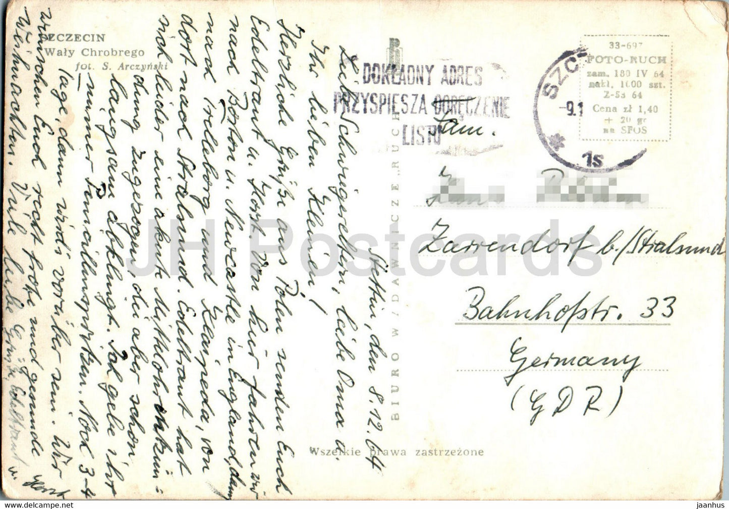 Szczecin - Waly Chrobrego - 1964 - Poland - used