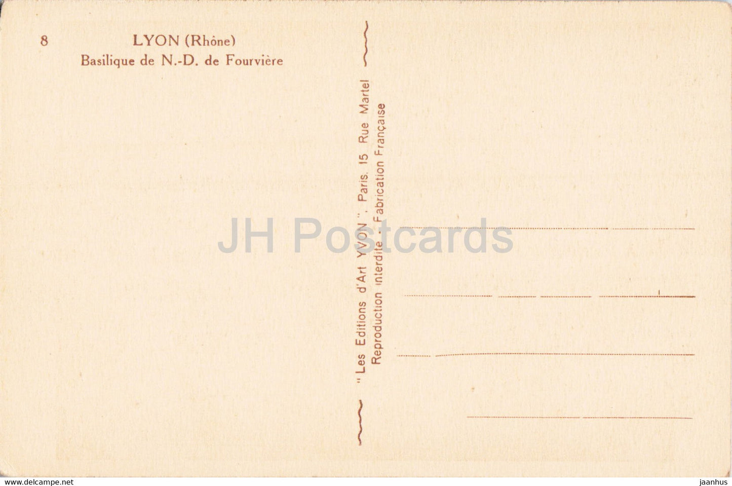 Lyon - Basilique de ND de Fourvière - cathédrale - 8 - carte postale ancienne - France - inutilisée
