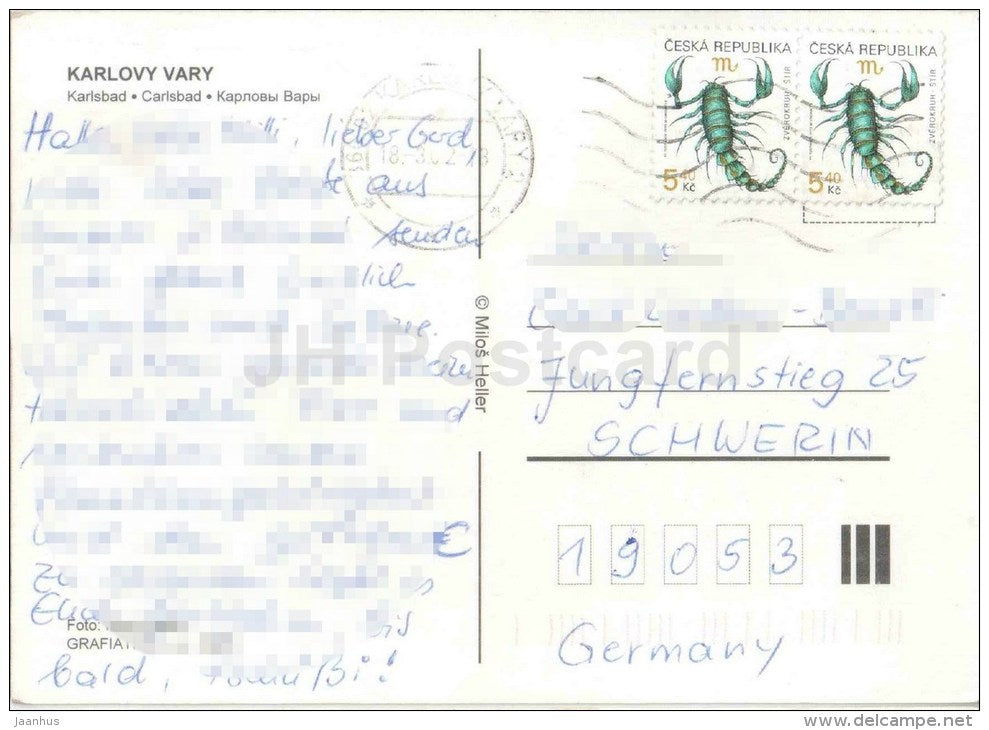 Karlovy Vary - Karlsbad - spa - architecture - Czech Republic - used 2002 - JH Postcards