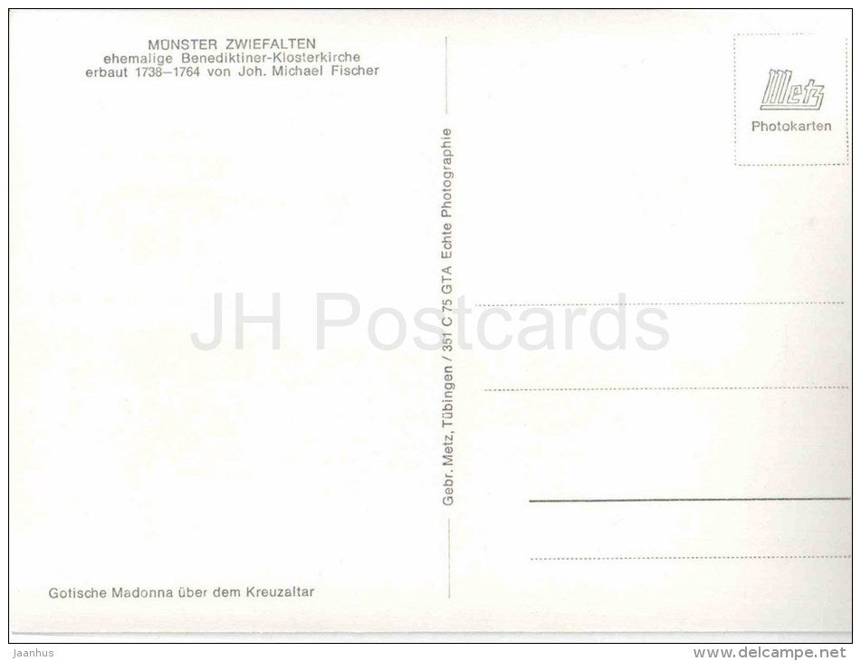 Münster Zwiefalten - ehemalige Benediktiner-Klosterkirche - Gotische Madonna - church - Germany - nicht gelaufen - JH Postcards