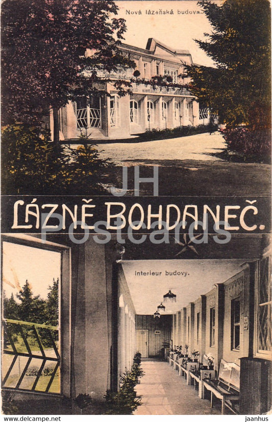 Lazne Bohdanec - spa - interior - old postcard - 1919 - Czech Republic - used - JH Postcards
