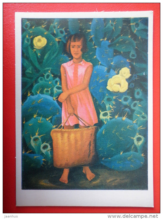 painting by V. Vladykin . Girl with Basket . Sri Lanka - cactus - russian art - unused - JH Postcards