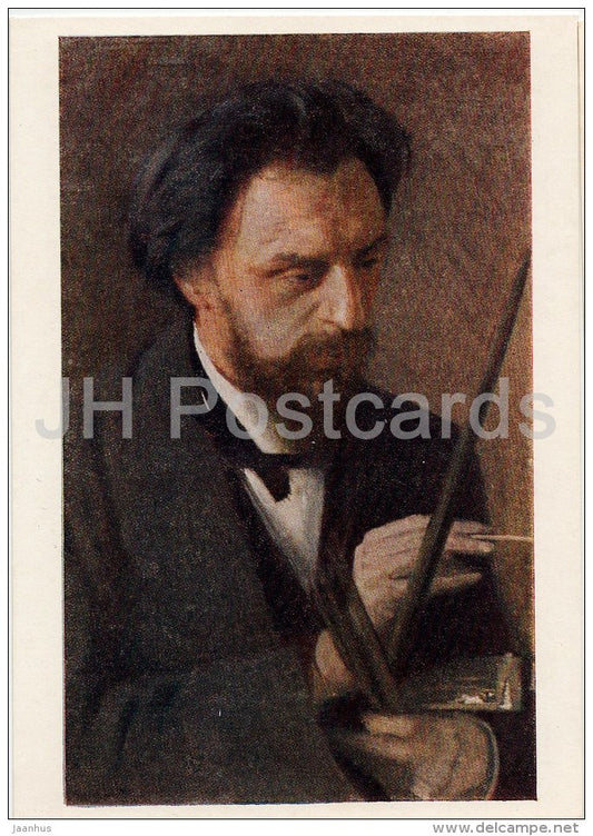 painting by I. Kramskoy - Portrait of Russian Artist G. Myasoyedov , 1872 - Russian art - 1955 - Russia USSR - unused - JH Postcards