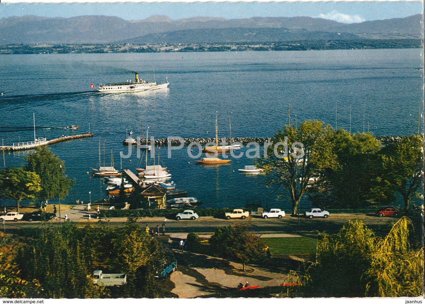 Nyon - La Promenade du Bourg de Rive - Le Lac et le Mont Blanc - boat - car - NY 1 - Switzerland - unused - JH Postcards