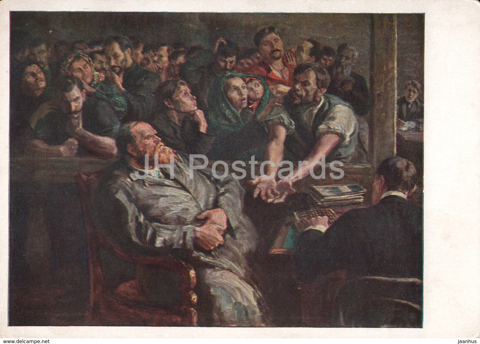 painting by N. Verkhoturov - Calculation . Before the strike - Russian art - 1929 - Russia USSR - unused - JH Postcards