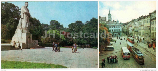 monument to Ukrainian poet I. Franko - square - tram - Lviv - Lvov - Carpathian Mountains - 1984 - Ukraine USSR - unused - JH Postcards