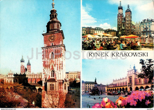 Krakow - Wieza Ratuszowa - Kosciol Mariacki - Town Hall Tower - St. Mary's Church - multiview - Poland - used - JH Postcards