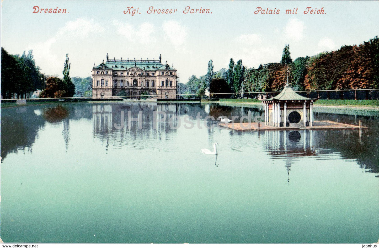 Dresden - Kgl Grosser Garten - Palais mit Teich - castle - old postcard - Germany - unused - JH Postcards