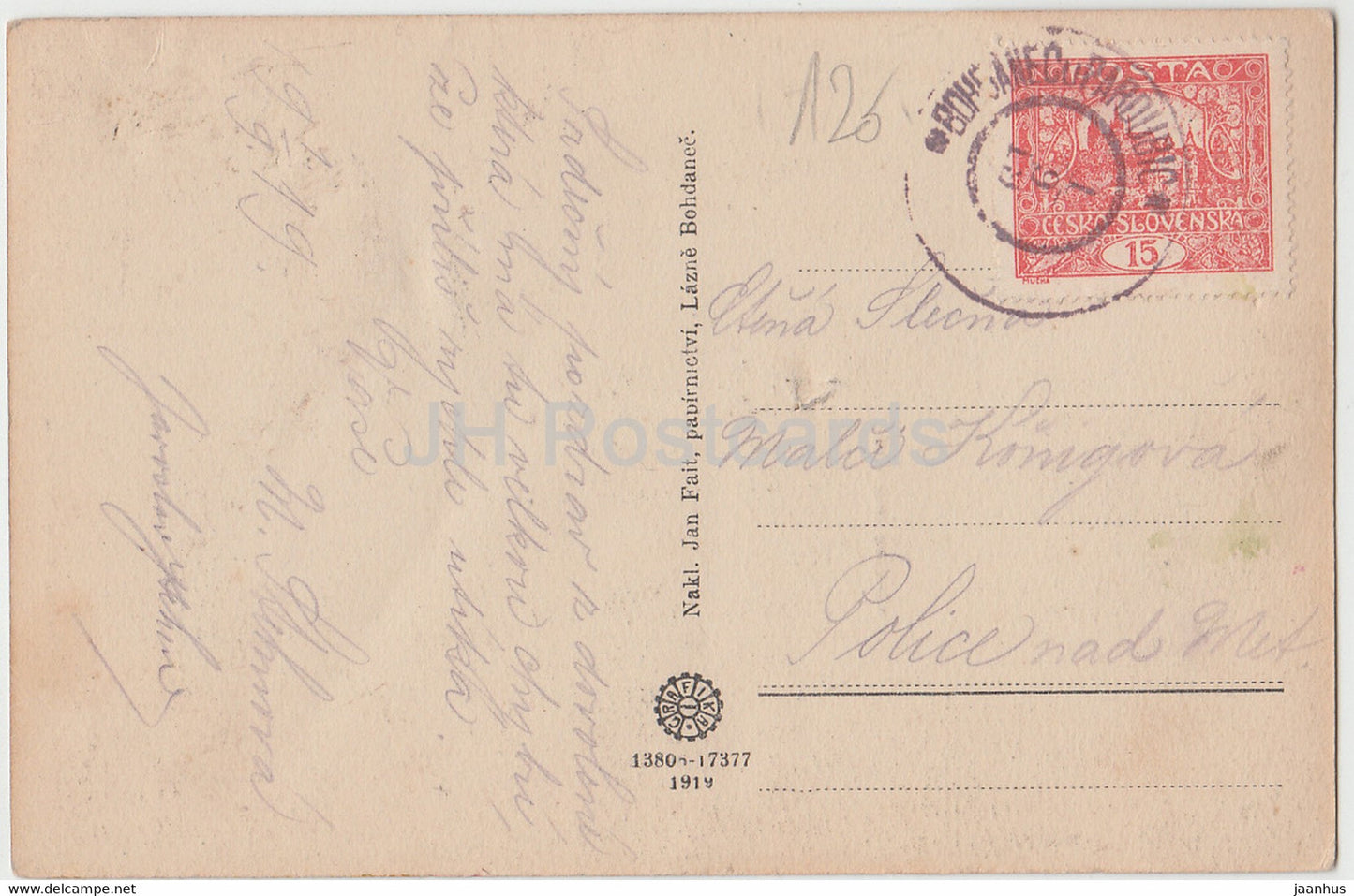 Lazne Bohdanec - Spa - Inneneinrichtung - alte Postkarte - 1919 - Tschechische Republik - gebraucht