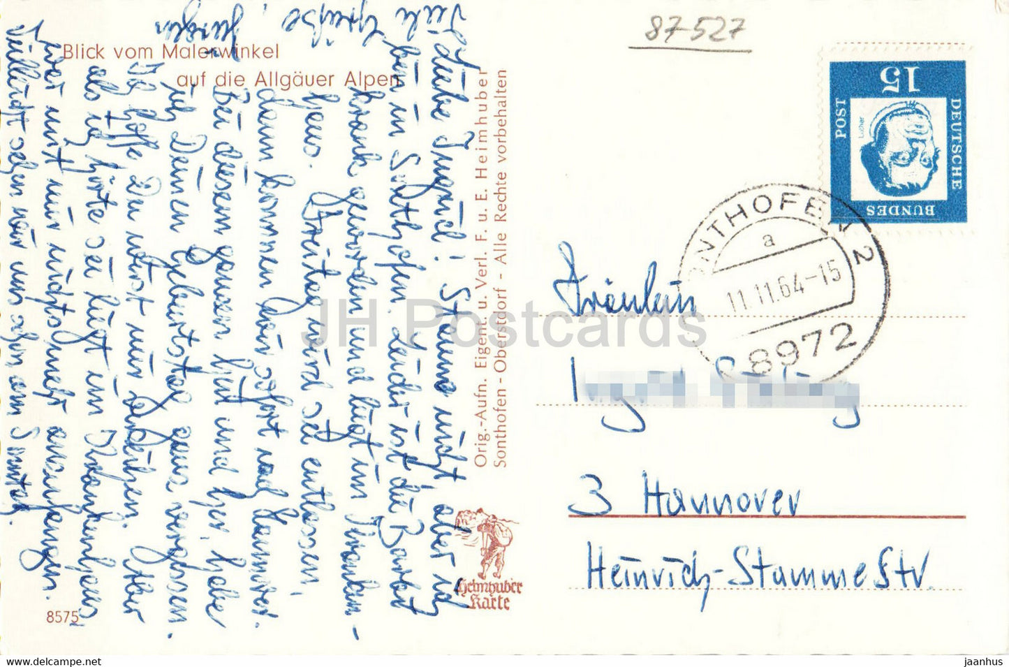 Blick vom Malerwinkel auf die Allgäuer Alpen - alte Postkarte - 1964 - Deutschland - gebraucht