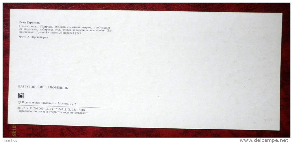 Tarkulik river - birds - Barguzinsky Nature Reserve - near lake Baikal - 1975 - Russia USSR - unused - JH Postcards