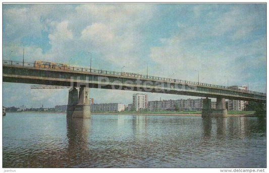 bridge across the Volkhov river - bus Ikarus - Novgorod - 1980 - Russia USSR - unused - JH Postcards