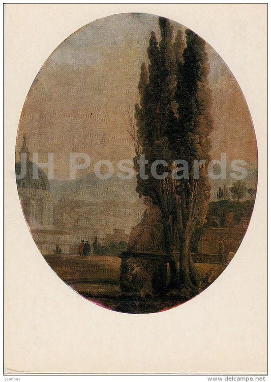 painting  by Hubert Robert - Landscape with cypress - French art - 1974 - Russia USSR - unused - JH Postcards