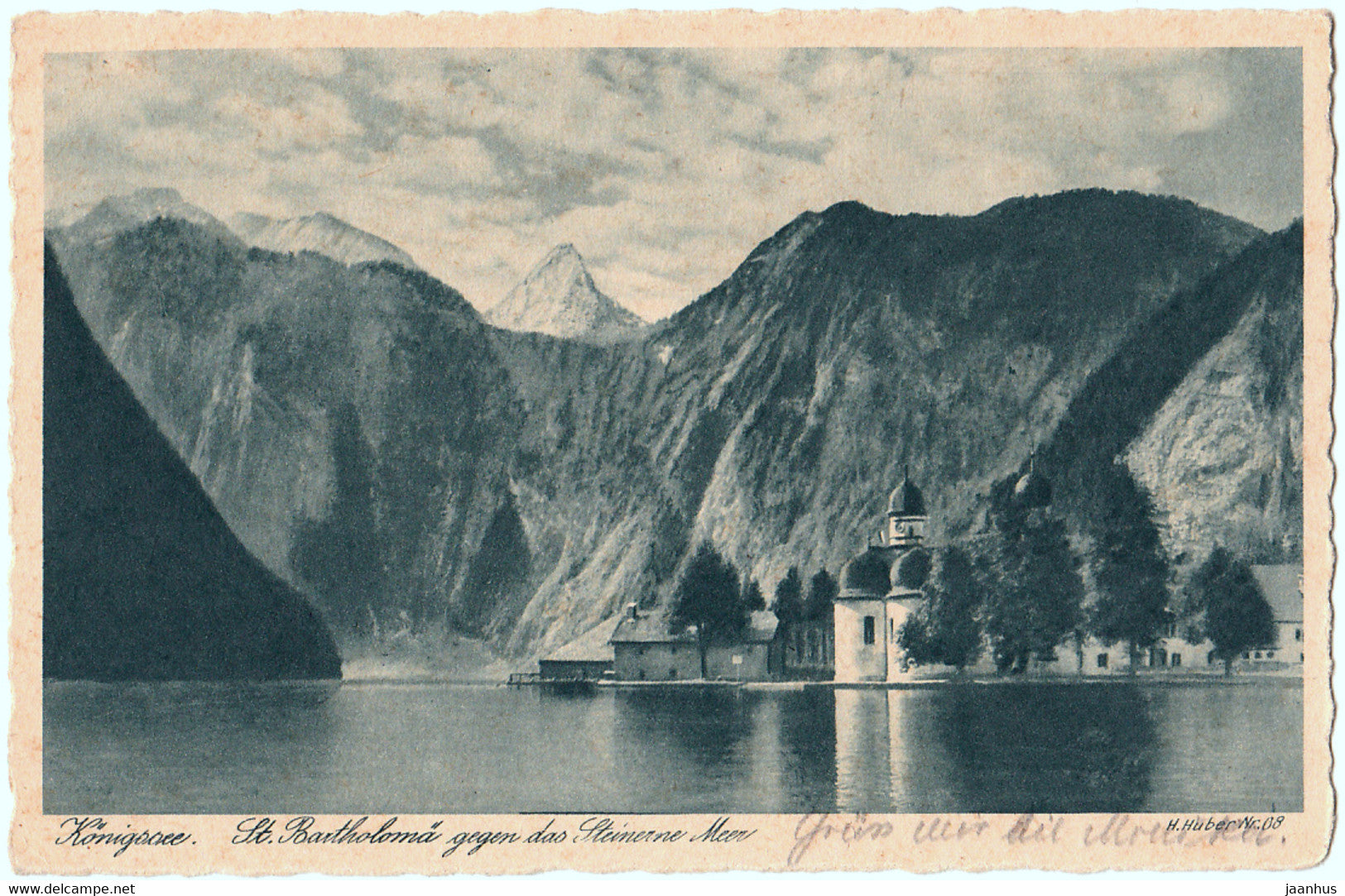 Konigssee - St Bartholoma gegen das Steinerne Meer - old postcard - Germany - used - JH Postcards