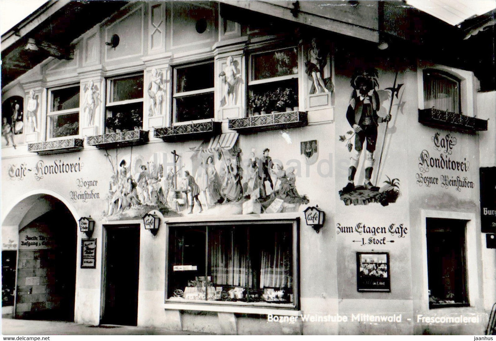 Bozner Weinstube Mittenwald - Frescomalerei - Cafe Konditorei - old postcard - Germany - unused - JH Postcards