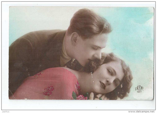 Man and Woman - couple - DEDE Paris 827 - old postcard - circulated in Estonia 1927 Tapa - used - JH Postcards