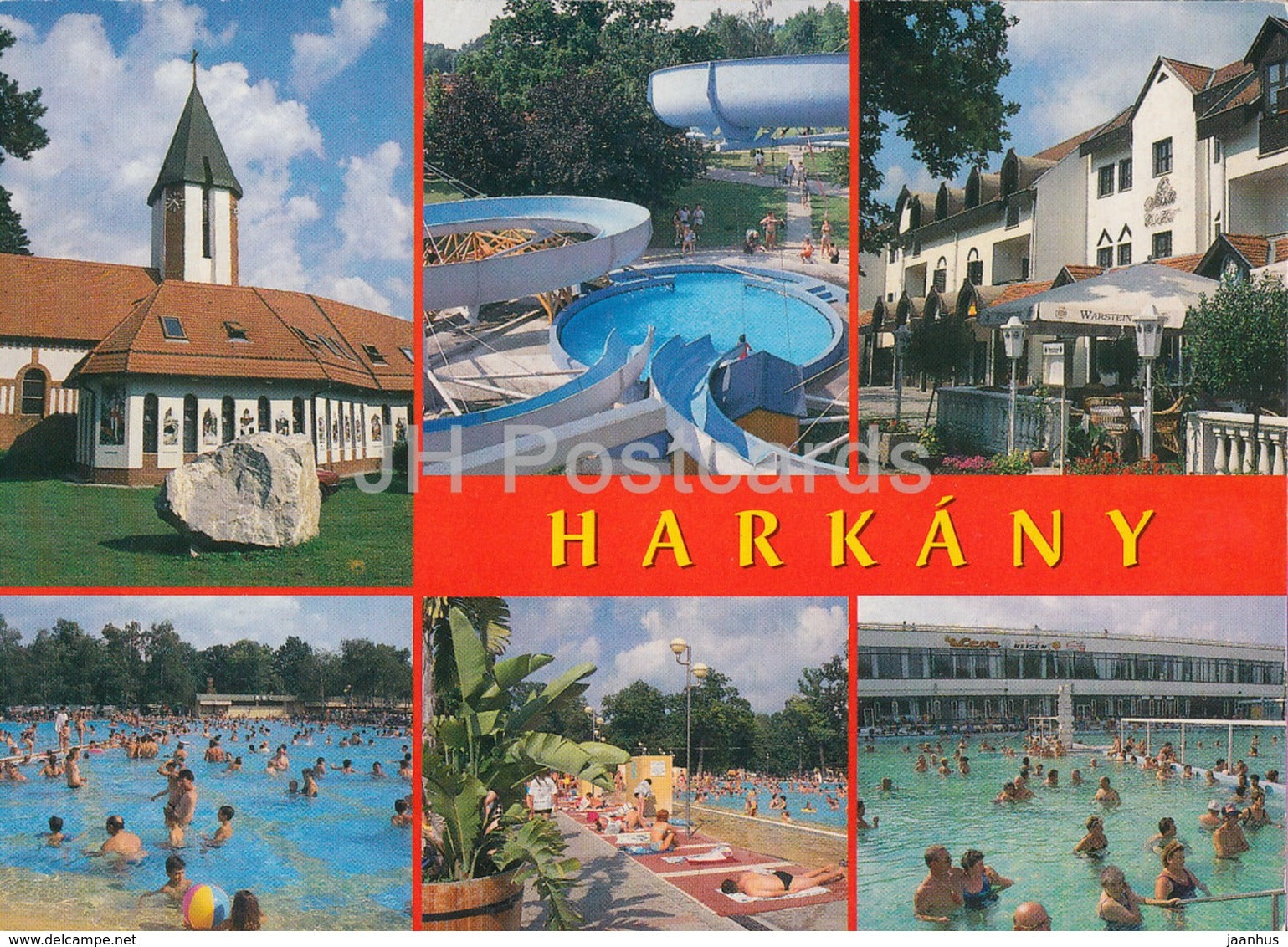 Harkany - church - pool - multiview - 2000 - Hungary - used - JH Postcards