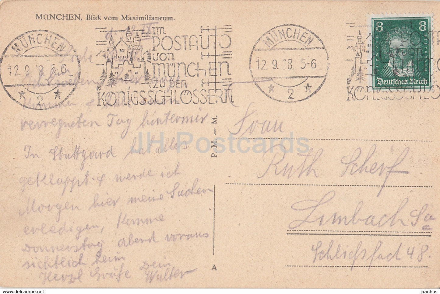 Munchen - Blick vom Maximilaneum - Munich - old postcard - 1928 - Germany - used