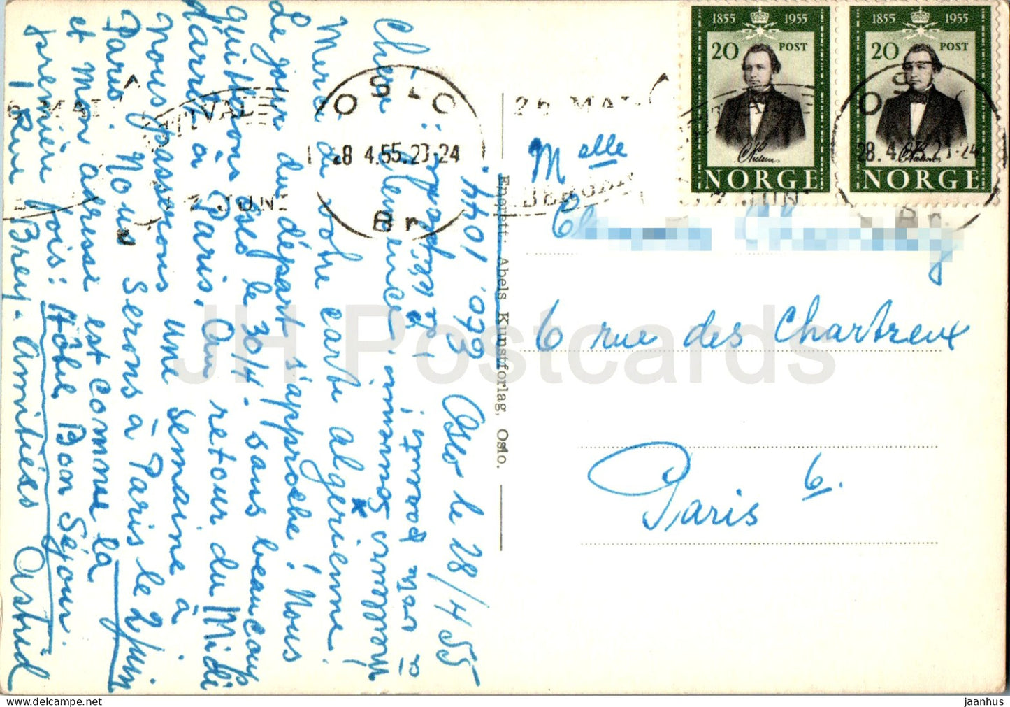 Oslo - Karl Johansgate - Slottet - château - carte postale ancienne - 1955 - Norvège - utilisé 