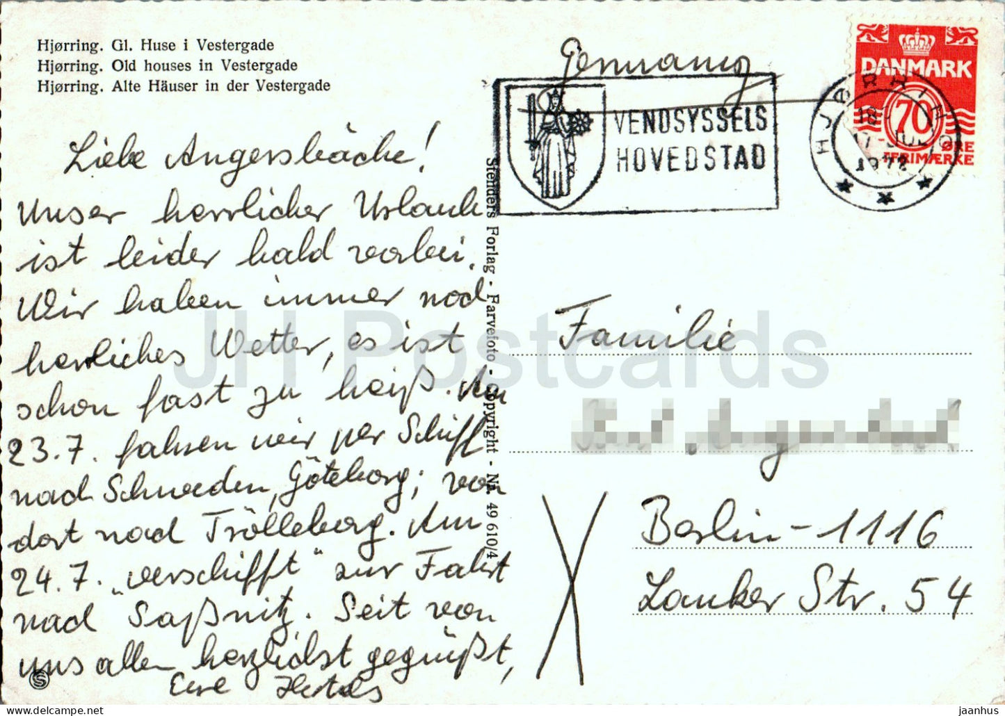 Hjorring - Gl Huse i Vestergade - Vieilles maisons à Vestergade - 49 - 1972 - Danemark - utilisé 