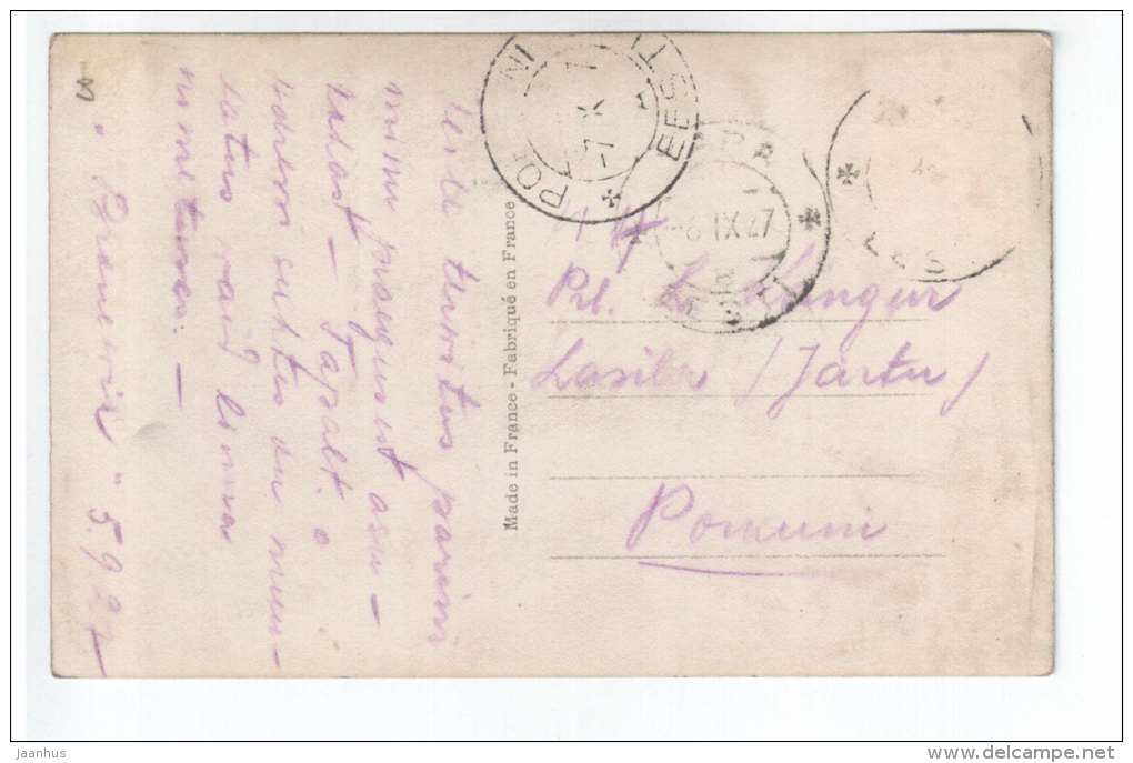 Man and Woman - couple - DEDE Paris 827 - old postcard - circulated in Estonia 1927 Tapa - used - JH Postcards