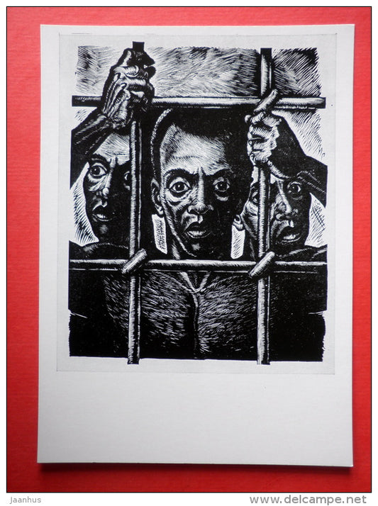 engraving by Jonas Kuzminskis - Prisoners . 1961 - lithuanian art - unused - JH Postcards