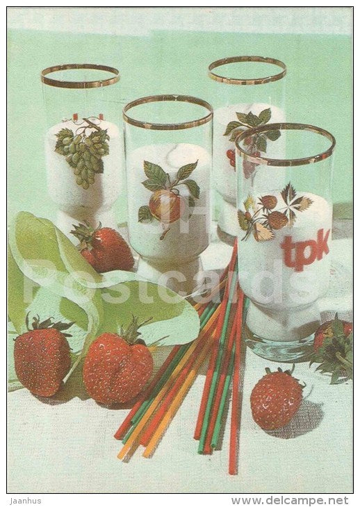 Strawberry cake with ice cream - dishes - Estonian Cuisine - recepie - 1985 - Estonia USSR - unused - JH Postcards