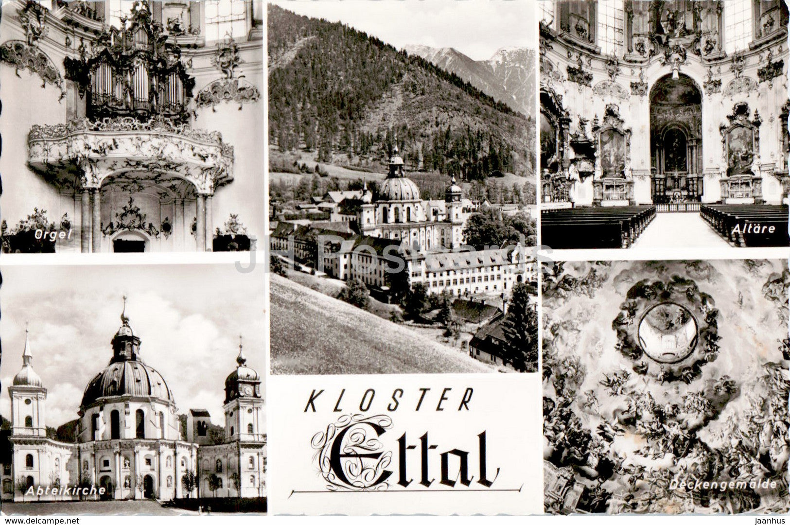 Kloster Ettal - Benedictiner Abtei - Orgel - Abteikirche - Altare - Deckengemalde - old postcard - Germany - unused - JH Postcards