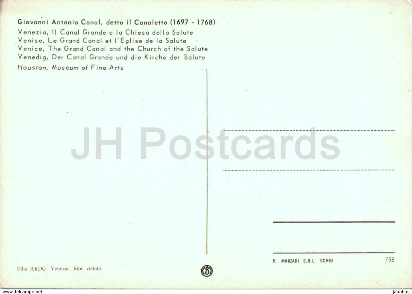 Venezia - Venise - peinture de Canaletto - Il Canal Grande e la Chiesa della Salute - Grand Canal - 758 - Italie - inutilisé 