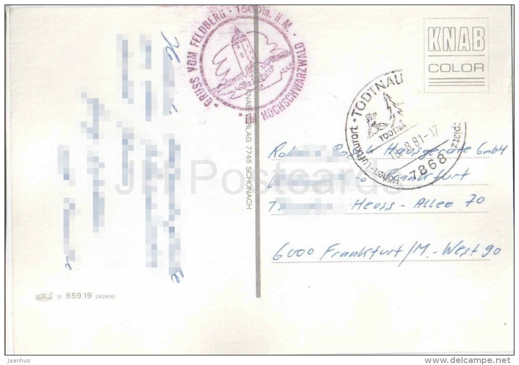 Rund um den Feldberg - Hochschwarzwald 1493 m - Germany - 1981 gelaufen - JH Postcards