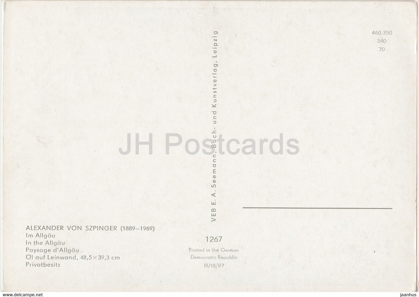painting by Alexander von Szpinger  - Im allgau - 1267 - German art - Germany DDR - unused