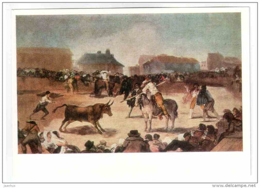 painting by Francisco Goya - A Village Bullfight , 1794 - bull - horse - spanish art - unused - JH Postcards