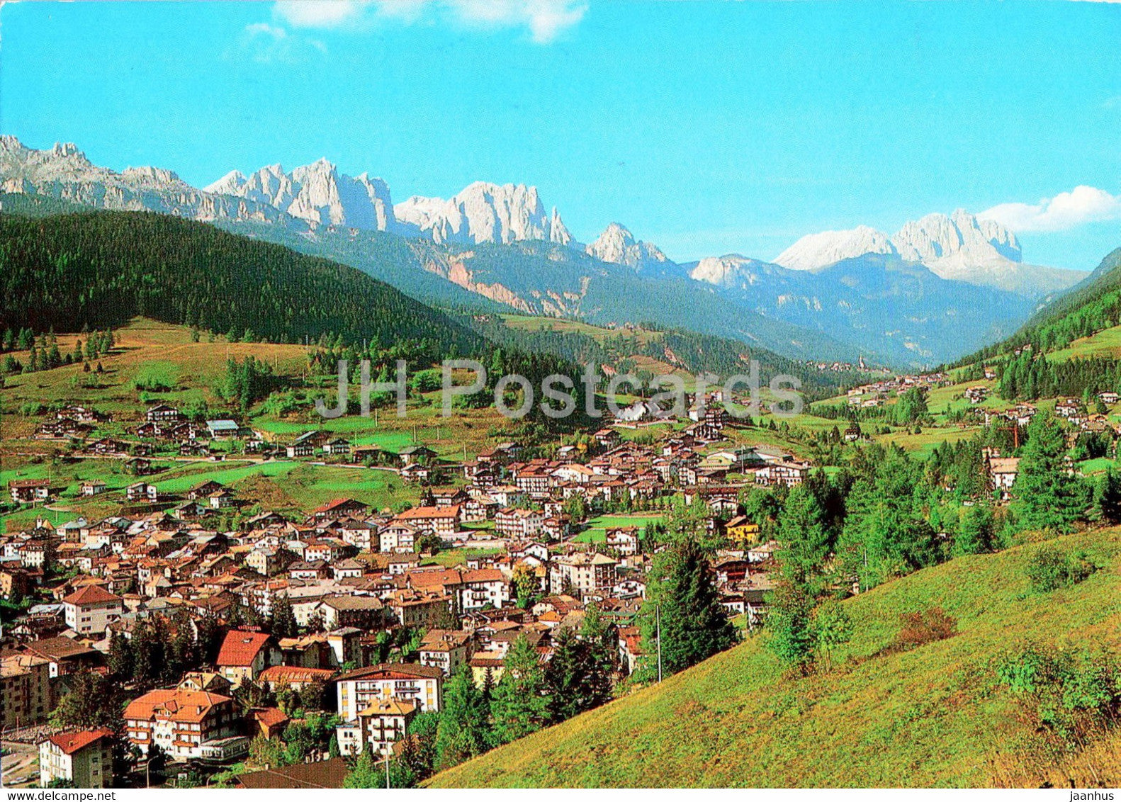 Moena 1200 m - panorama - Panorama verso Passo Pordoi - 1988 - Italy - used - JH Postcards