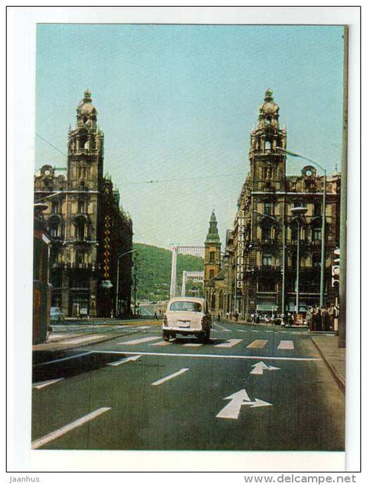 Intersection in the city center - cars - Budapest - 1973 - Hungary - unused - JH Postcards