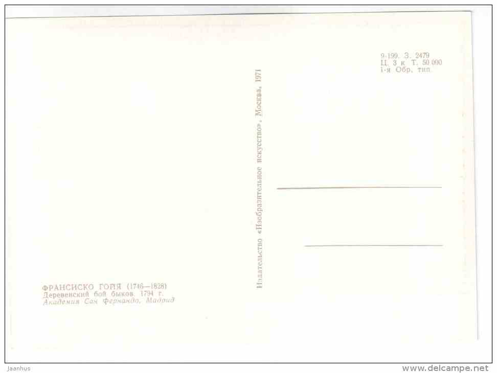 painting by Francisco Goya - A Village Bullfight , 1794 - bull - horse - spanish art - unused - JH Postcards