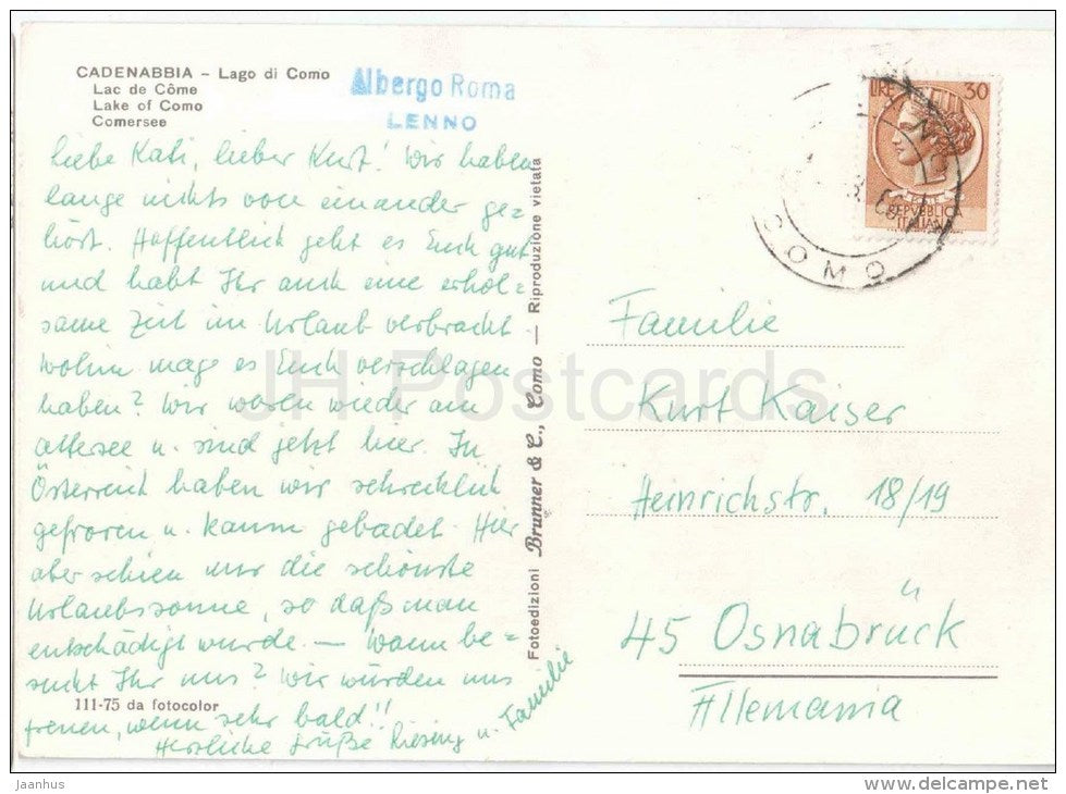 Lago di Como - lake - Cadenabbia - Lombardia - 111-75 - Italia - Italy - sent from Italy Lago di Como to Germany 1986 - JH Postcards
