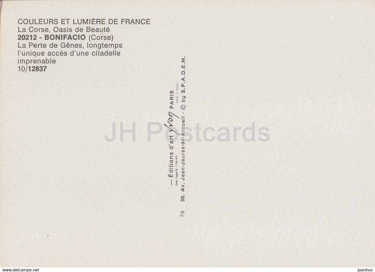Bonifacio - La Porte de Genes - 20212 - France - unused