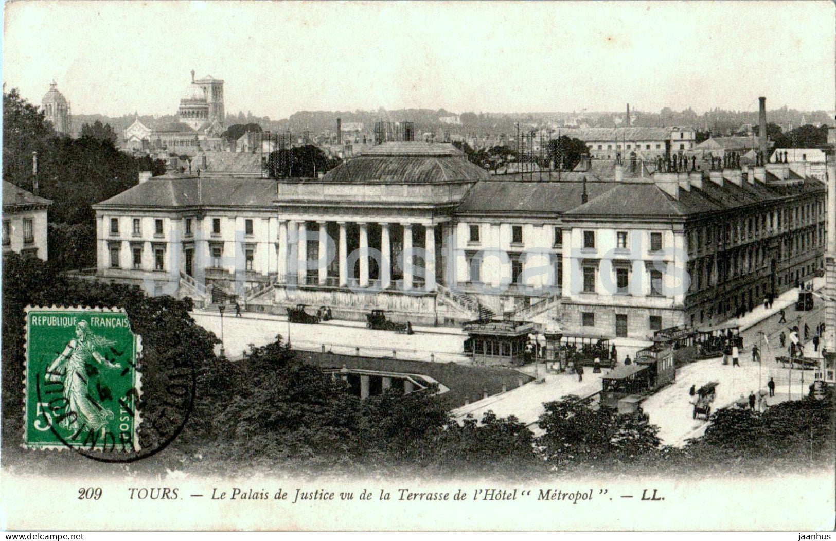 Tours - Le Palais de Justice vu de la Terrasse de l'Hotel Metropol - hotel - 209 - old postcard - 1912 - France - used - JH Postcards