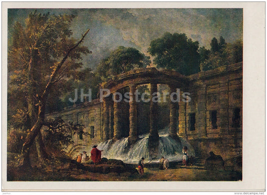 painting  by Hubert Robert - Cascade - French art - old postcard - Russia USSR - unused - JH Postcards