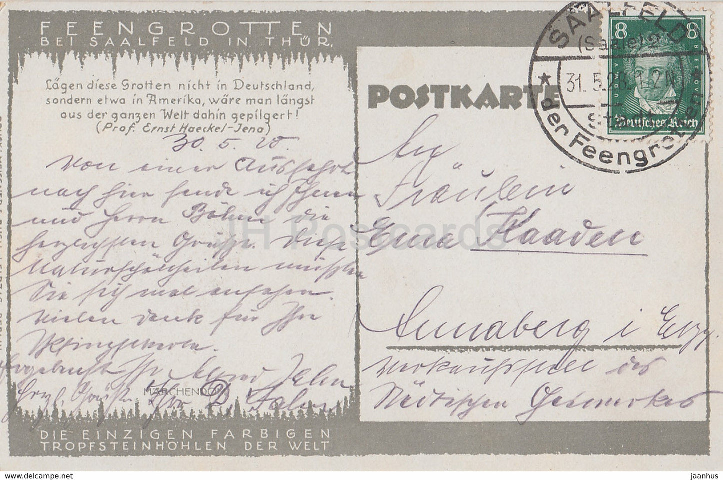 Feengrotten von Saalfeld in Th - Marchendom - cave - old postcard - 1928 - Germany - used
