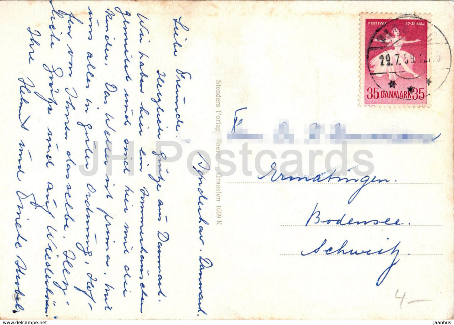 Graasten Slot - Schloss - alte Postkarten - 1009 - 1959 - Dänemark - gebraucht