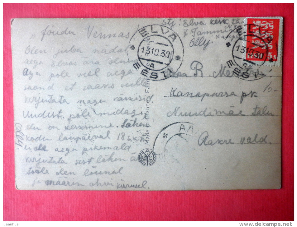 woman - lady - flowers - gift - Noyer 4727 - circulated in Estonia Elva 1930 - JH Postcards